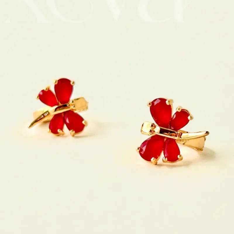 Xevar red butterfly hoops earrings