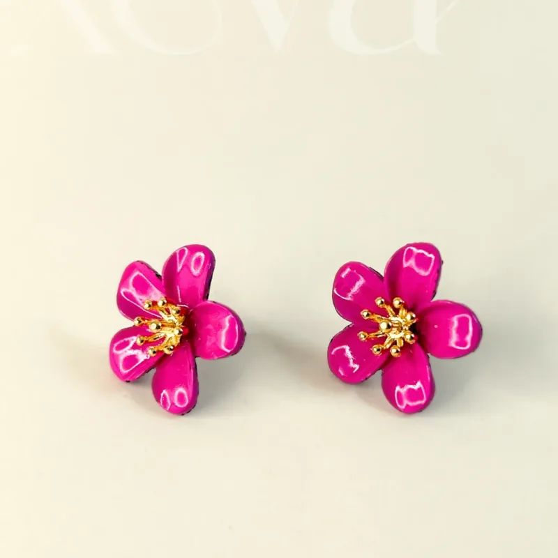 Dark pink flower earrings