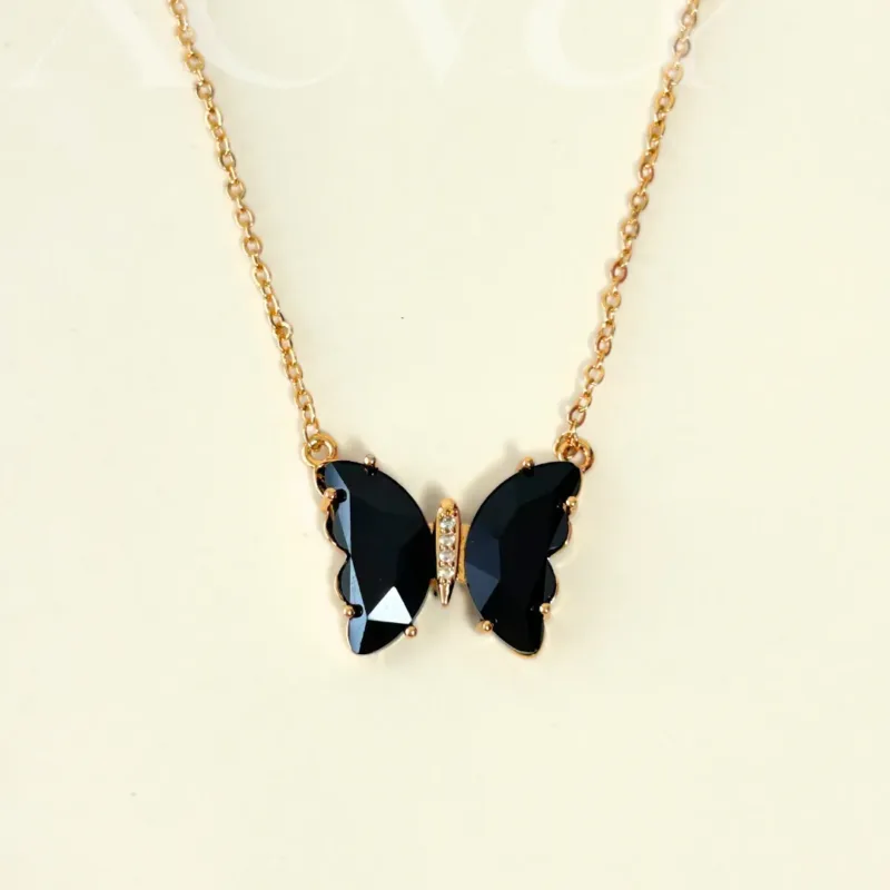 Xevar butterfly black golden necklace