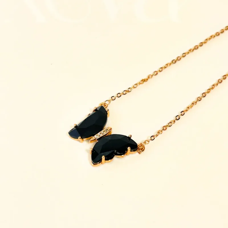 Xevar butterfly black golden necklace