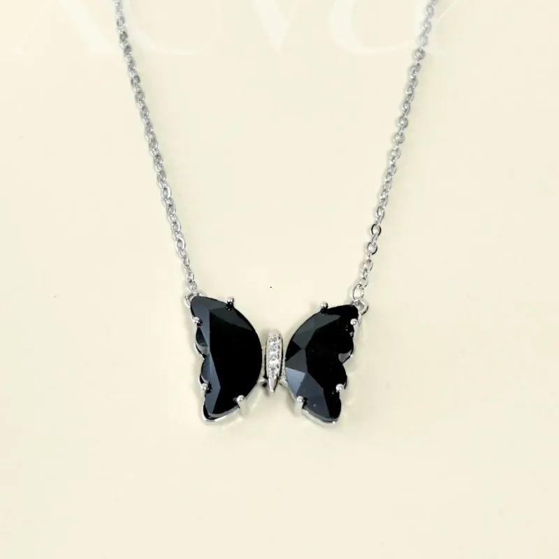 Xevar butterfly black silver necklace