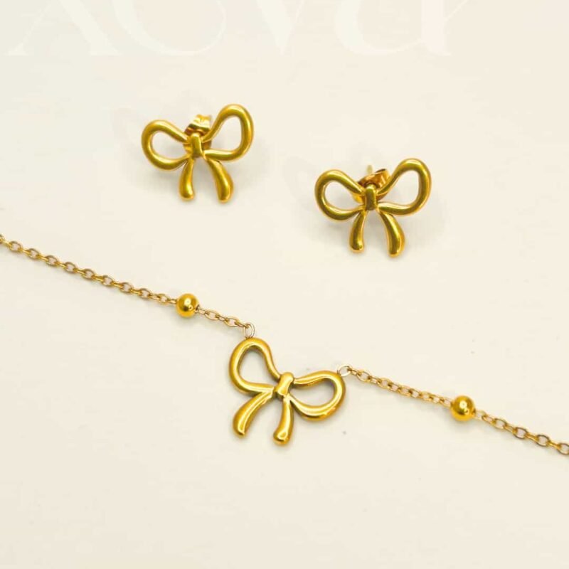 Golden Ribbon Bow Jewelry Set