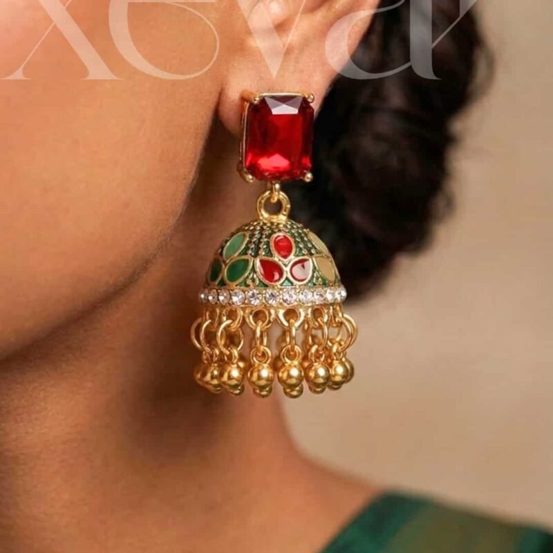 Stone Jhumka Earrings - Gold