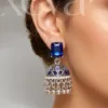 small jhumka earrings - silver- blue