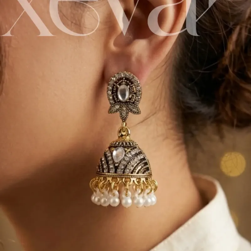 Silver Gold Jhumka Earrings